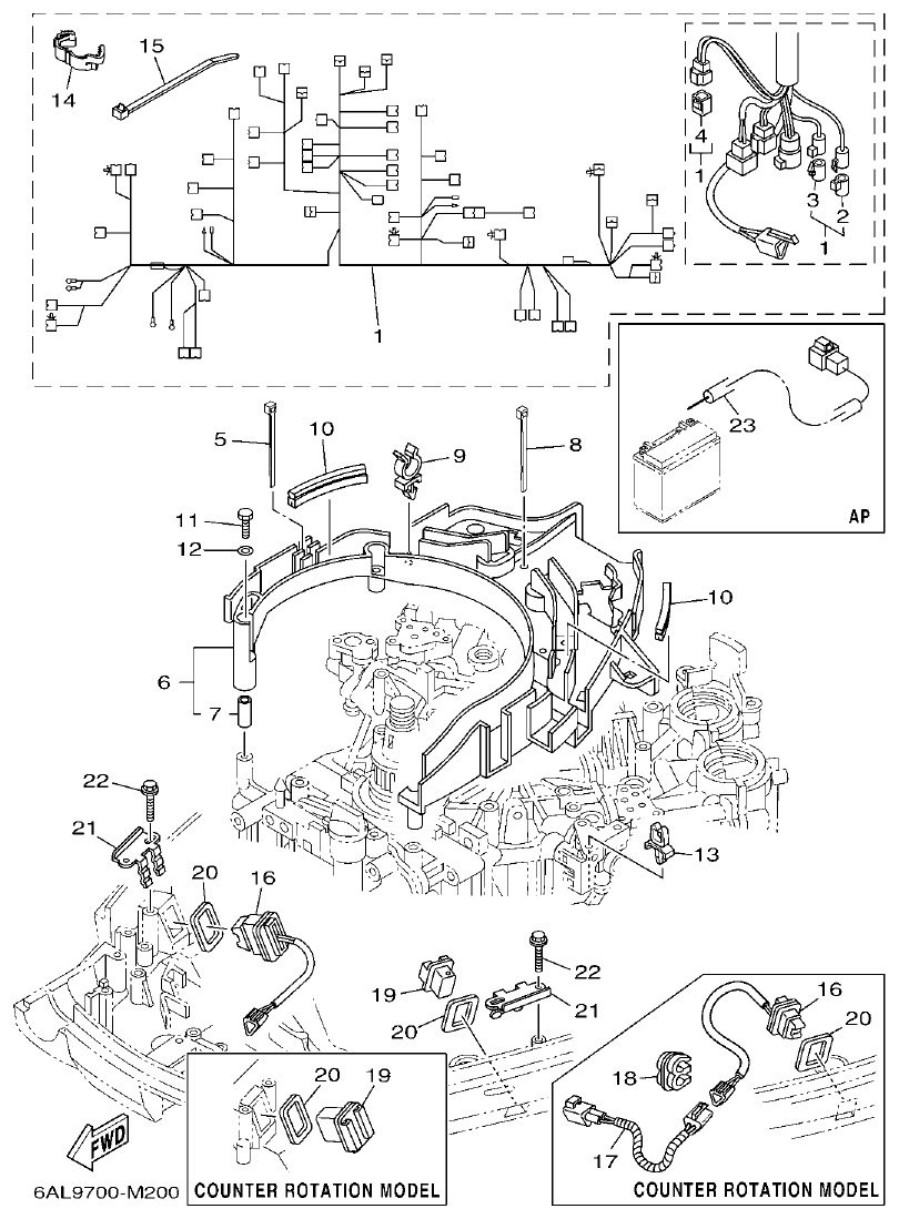 Yamaha F200CET, F225BET, FL200CET, FL225BET ELECTRICAL 3 parts diagram